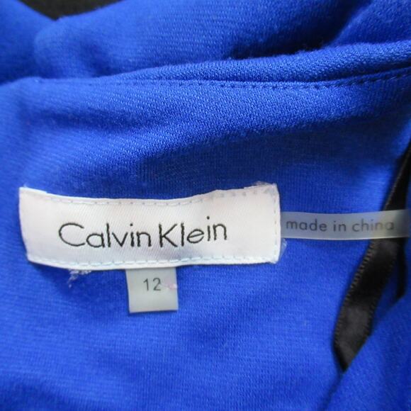 Calvin Klein Dress Womens Sz 12 Blue Black Colorblock Sheath Preppy Classy Work - Picture 2 of 9